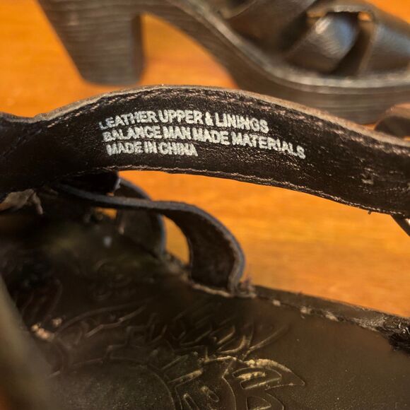 90s Y2K Børn Braided Leather Platform Sandals, Black Chunky Block Heel Size 9 - Picture 10 of 11